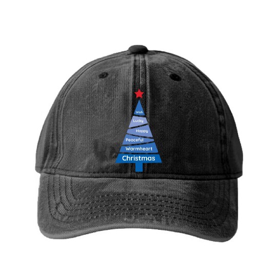 Minimalist Yale Blue Christmas Pine Wish Washed Denim Baseball Caps