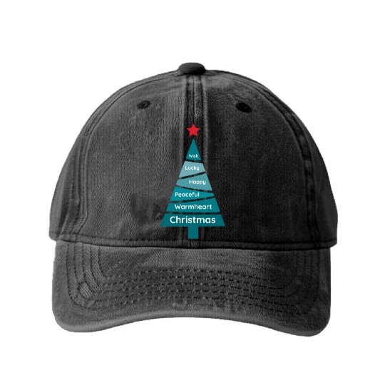 Minimalist Teal Blue Christmas Pine Washed Denim Baseball Caps