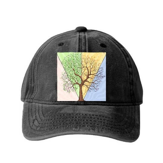 Four Seasons Trees Washed Denim Baseball Caps
