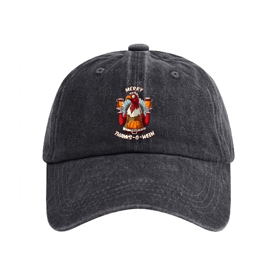 Funny Thanksgiving Halloween Christmas Turkey Washed Denim Baseball Caps