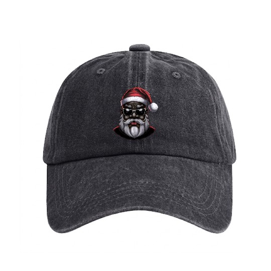 Black Santa, African American Santa Claus Washed Denim Baseball Caps