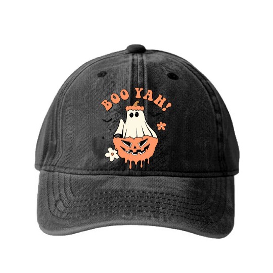 Halloween Trick Or Treat Spooky Season Boo Yah Washed Denim Baseball Caps