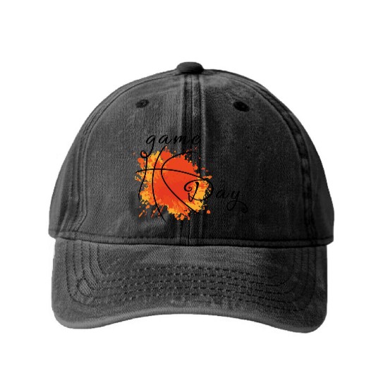 Game Day Basketball Lightning Bolt Washed Denim Baseball Caps