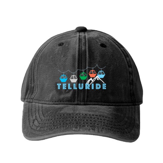 Colorado Ski Mountain Gondola Telluride Washed Denim Baseball Caps
