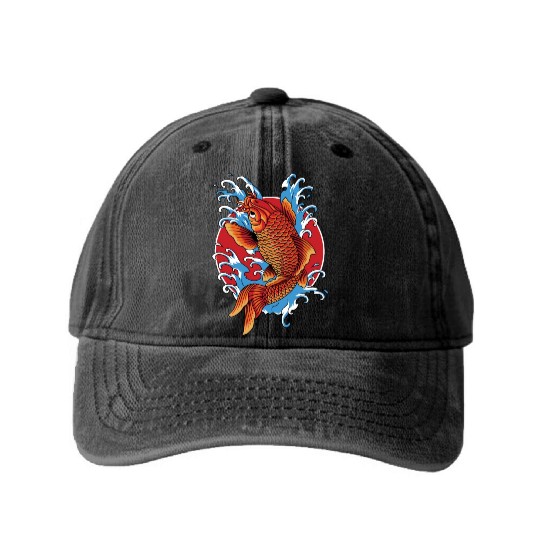 Koi Fish Washed Denim Baseball Caps
