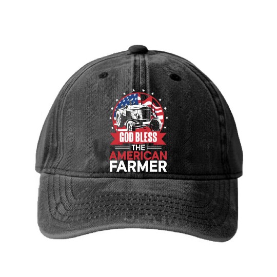 Farming Farmer Us American Flag Washed Denim Baseball Caps