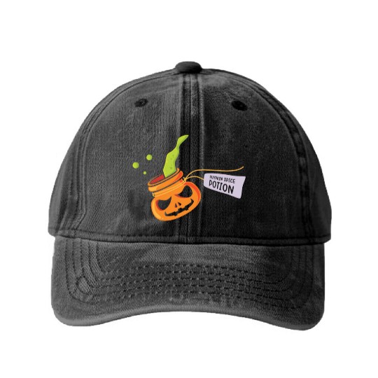 Pumpkin Spice Potion Coffee Enthusiast Halloween Washed Denim Baseball Caps