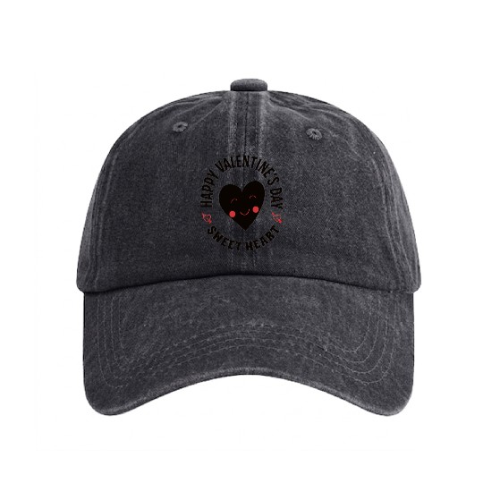 Happy Valentine's Day Sweet heart Washed Denim Baseball Caps