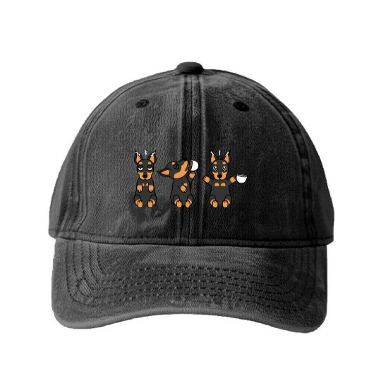 Miniature Pinscher Coffee Lover Washed Denim Baseball Caps