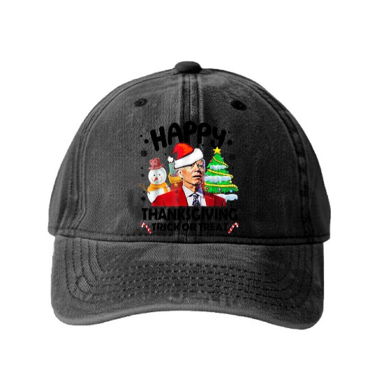 Joe Biden Merry Thanksgiving Trick Or Treat Washed Denim Baseball Caps