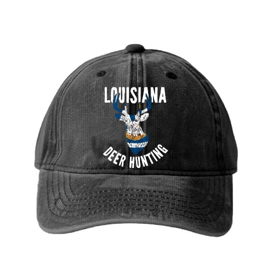 Louisiana Deer Hunting Buck Stag Hunter Washed Denim Baseball Caps