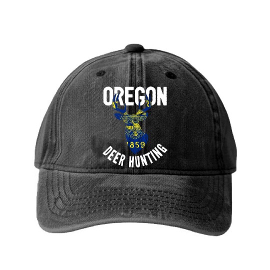 Oregon Deer Hunting Buck Stag Hunter Washed Denim Baseball Caps