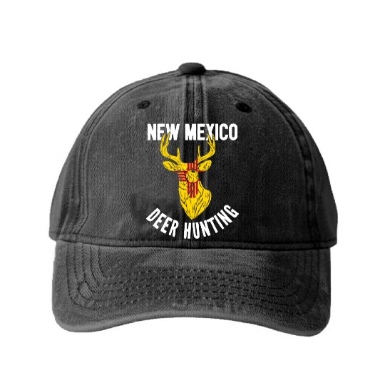 New Mexico Deer Hunting Buck Stag Hunter Washed Denim Baseball Caps