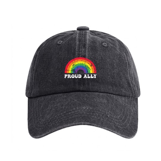 Proud Ally Lgbt Ally Rainbow Pride Month Gay Washed Denim Baseball Caps