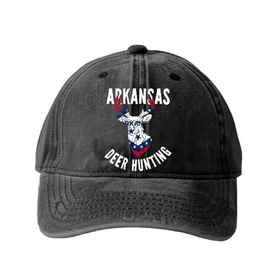 Arkansas Deer Hunting Buck Stag Hunter Washed Denim Baseball Caps