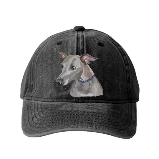 Cute Italian Greyhound Dog Watercolor Painting Washed Denim Baseball Caps