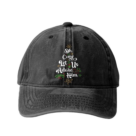 Oh Come Let Us Adore Him Jesus Family Christian Washed Denim Baseball Caps