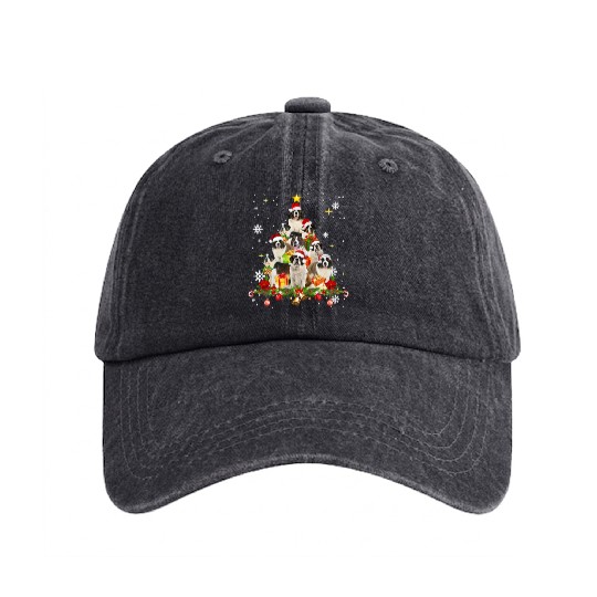 Saint Bernard Christmas Tree Funny Christmas Washed Denim Baseball Caps