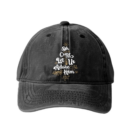 Oh Come Let Us Adore Him Religious Jesus Washed Denim Baseball Caps