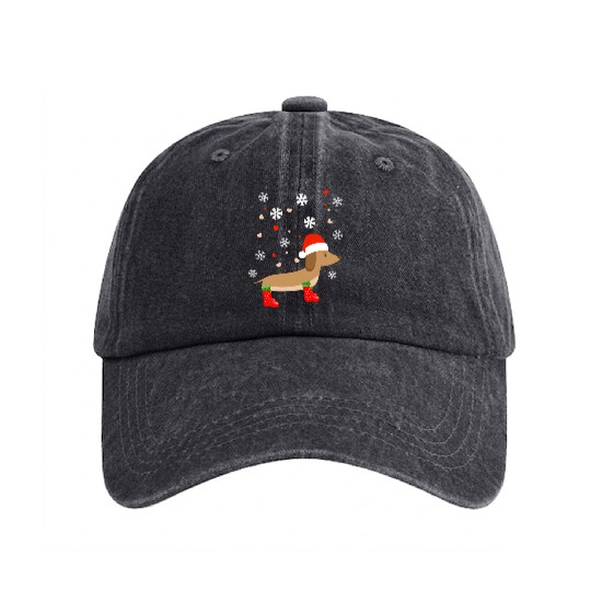 dachshund winter Washed Denim Baseball Caps