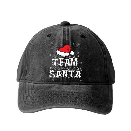 Team Santa Xmas Hat for Family Christmas Washed Denim Baseball Caps