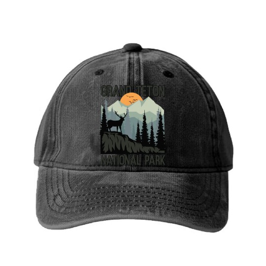 Grand Teton National Park Mountains Wilderness Washed Denim Baseball Caps