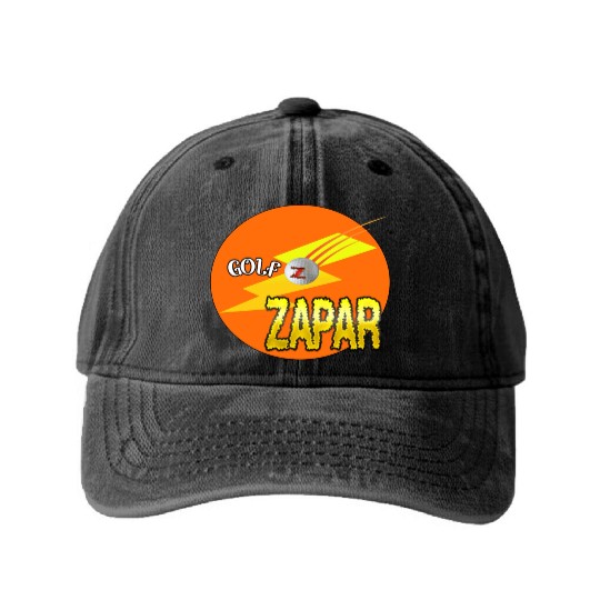 Zapar Orange and Yellow Golf Logo Washed Denim Baseball Caps