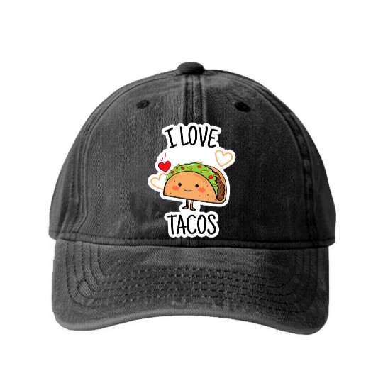 I Love Tacos Washed Denim Baseball Caps