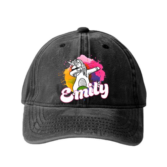 EMILY - Beautiful name with dabbing unicorn Washed Denim Baseball Caps