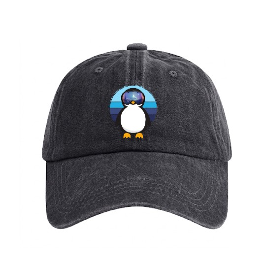 retro penguin goggles Washed Denim Baseball Caps