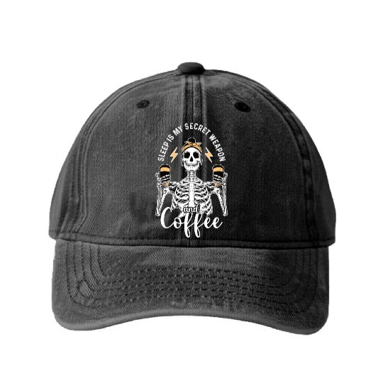 Skeleton Drink Tired Mom needs Coffee Washed Denim Baseball Caps