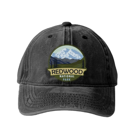 Cool Vintage Retro Redwood National Park Mountain Washed Denim Baseball Caps