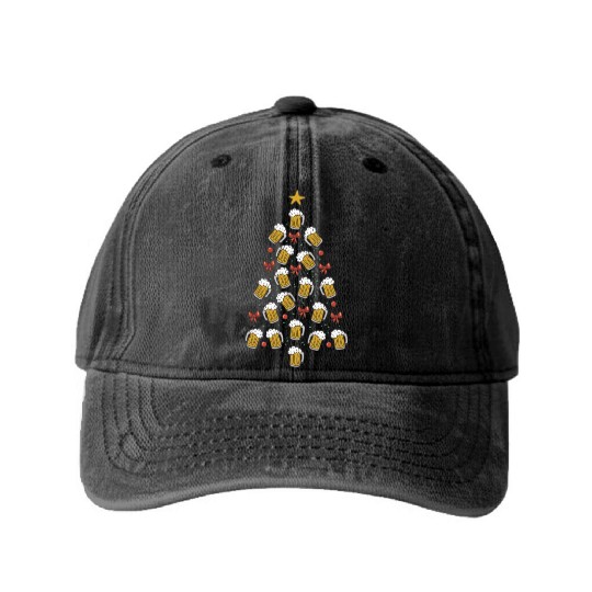 Beer Drink Party Christmas Tree Pajama Lights Washed Denim Baseball Caps