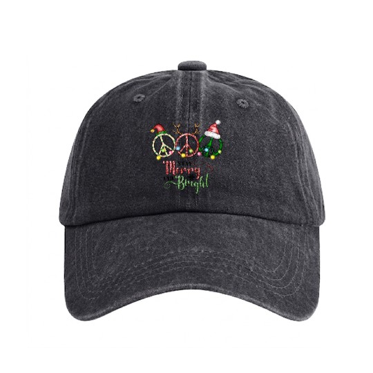 Xmas Christmas Stay Merry and Bright Washed Denim Baseball Caps
