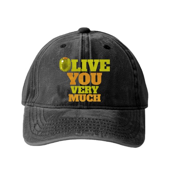 Olive I love You Very Much - Love Veggies Washed Denim Baseball Caps