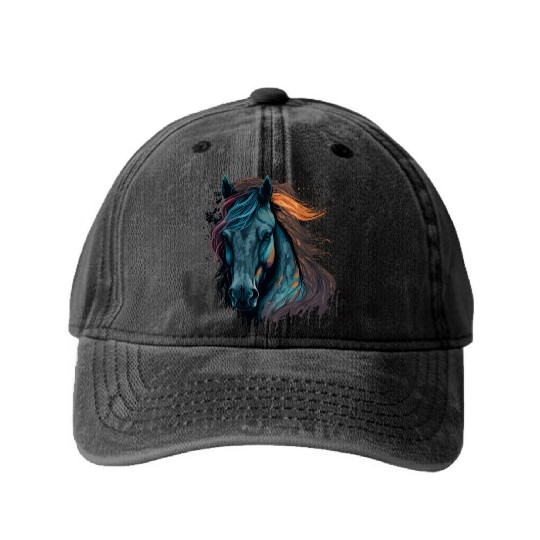 Pony Face Washed Denim Baseball Caps
