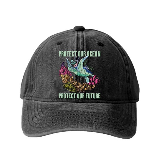 Marine Biology Protect Our Ocean Loves Marine Life Washed Denim Baseball Caps
