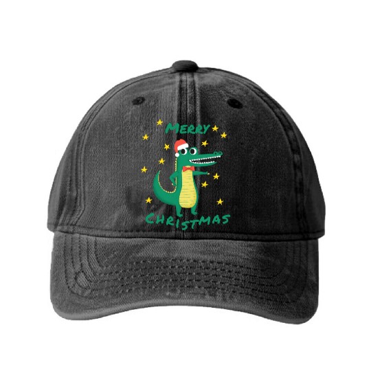 Crocodile Merry Christmas Stars Santa Claus Hat Washed Denim Baseball Caps