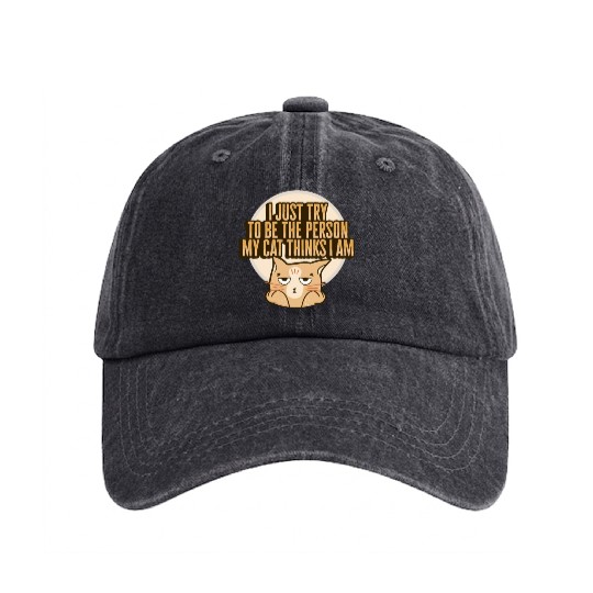 Cat Meme Design for a Cat Lady or Cat Mom Washed Denim Baseball Caps