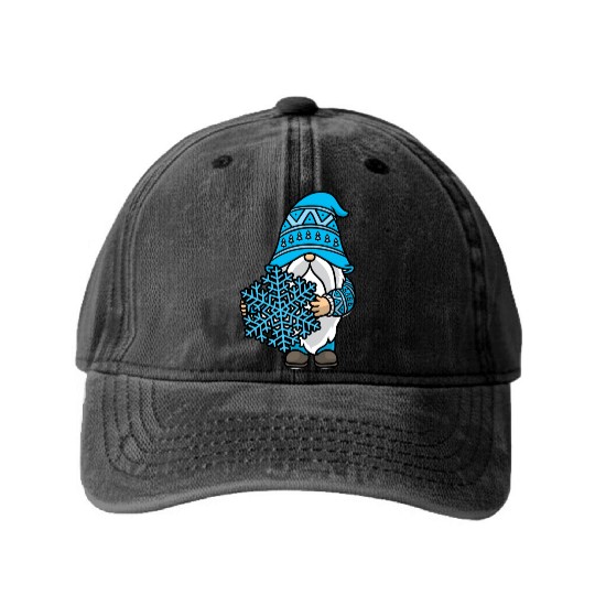 Blue Christmas Gnome Snowflake Winter Xmas Santa Washed Denim Baseball Caps