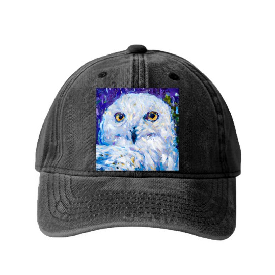 Neo-Impressionist Snowy Owl Washed Denim Baseball Caps