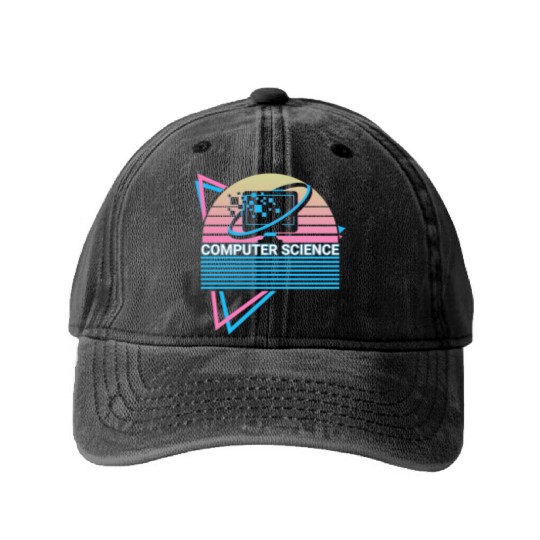 Computer Science Retro Washed Denim Baseball Caps