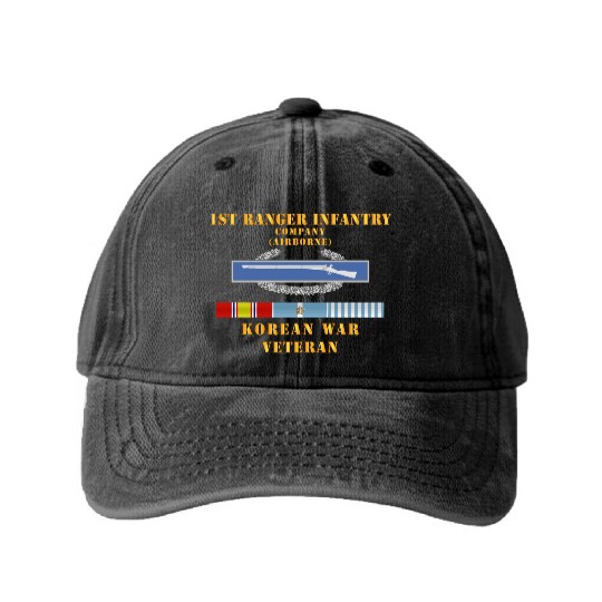 1st Ranger Infantry Company Airborne w CIB w KOREA Washed Denim Baseball Caps