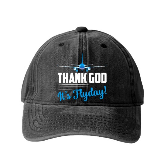 Thank God It's Flyday! Airline Pilot Aviation Washed Denim Baseball Caps