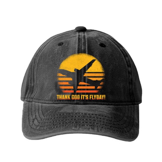 Thank God It's Flyday! Aviation Pilot Airline Washed Denim Baseball Caps