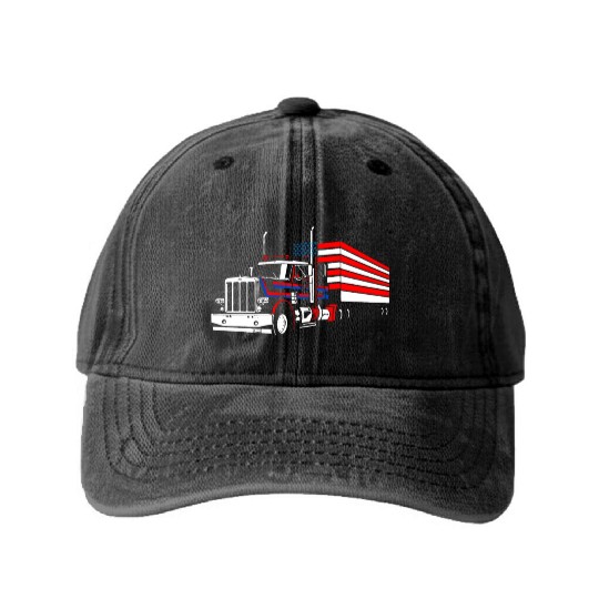 Truck Driver US FLAG, Truck, Trucker Dad Washed Denim Baseball Caps