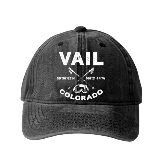 Vail Colorado, Skiing Washed Denim Baseball Caps