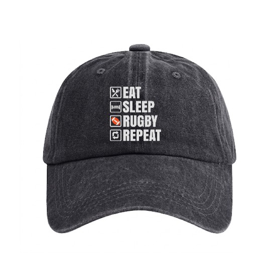Eat Sleep Rugby Repeat Washed Denim Baseball Caps