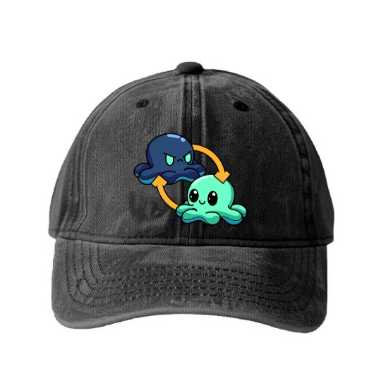 Reversible Octopus Emotional Switch Leisure Washed Denim Baseball Caps