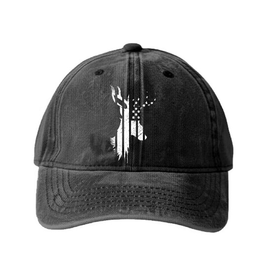 Camouflage Flag Deer Hunting America Flag Washed Denim Baseball Caps